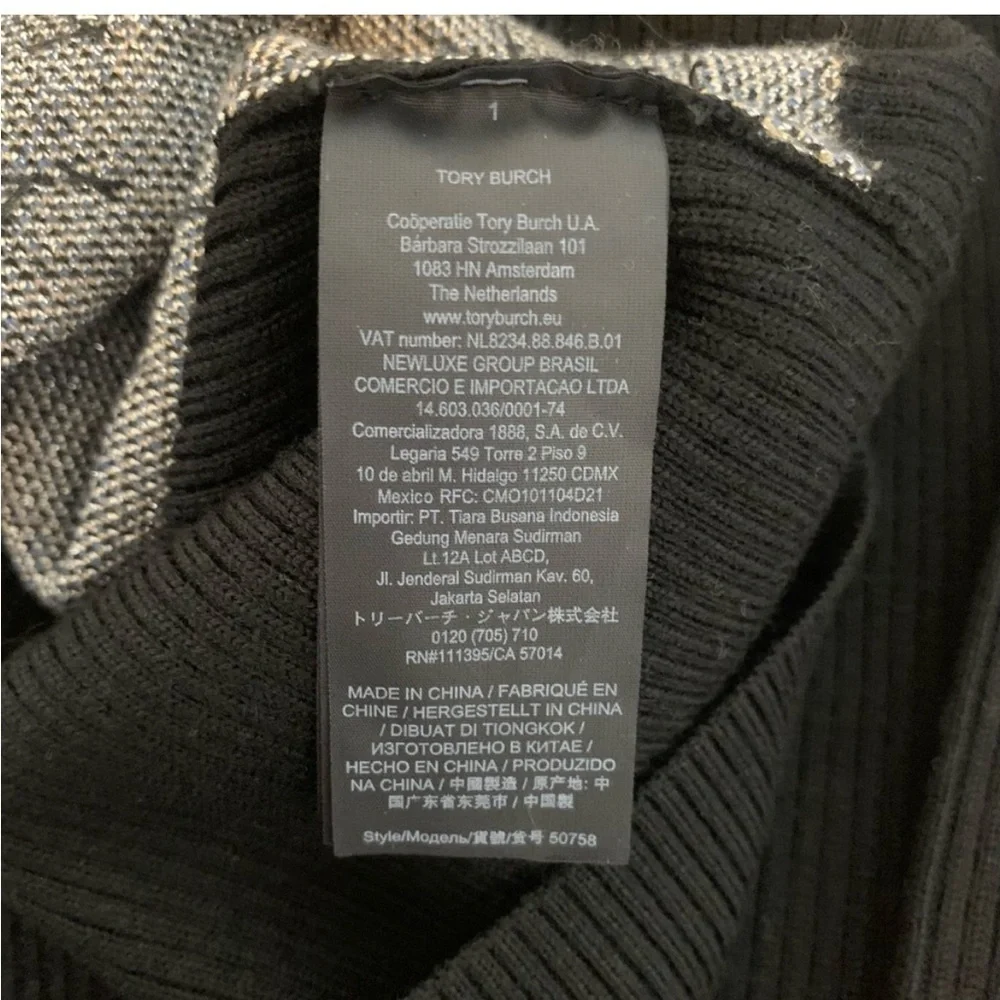 Tory Burch Agnes sequin merino wool black sweater xxs NWT